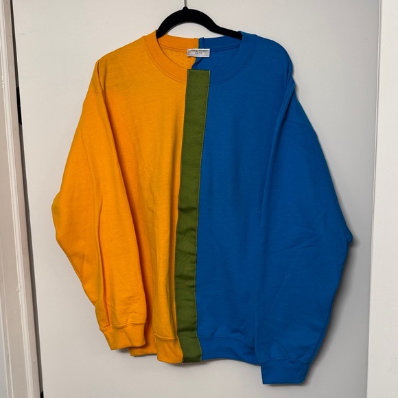 Vibrant Colorblock Crewneck Sweater - Yellow, Blue, and Green - Picture 1 of 3